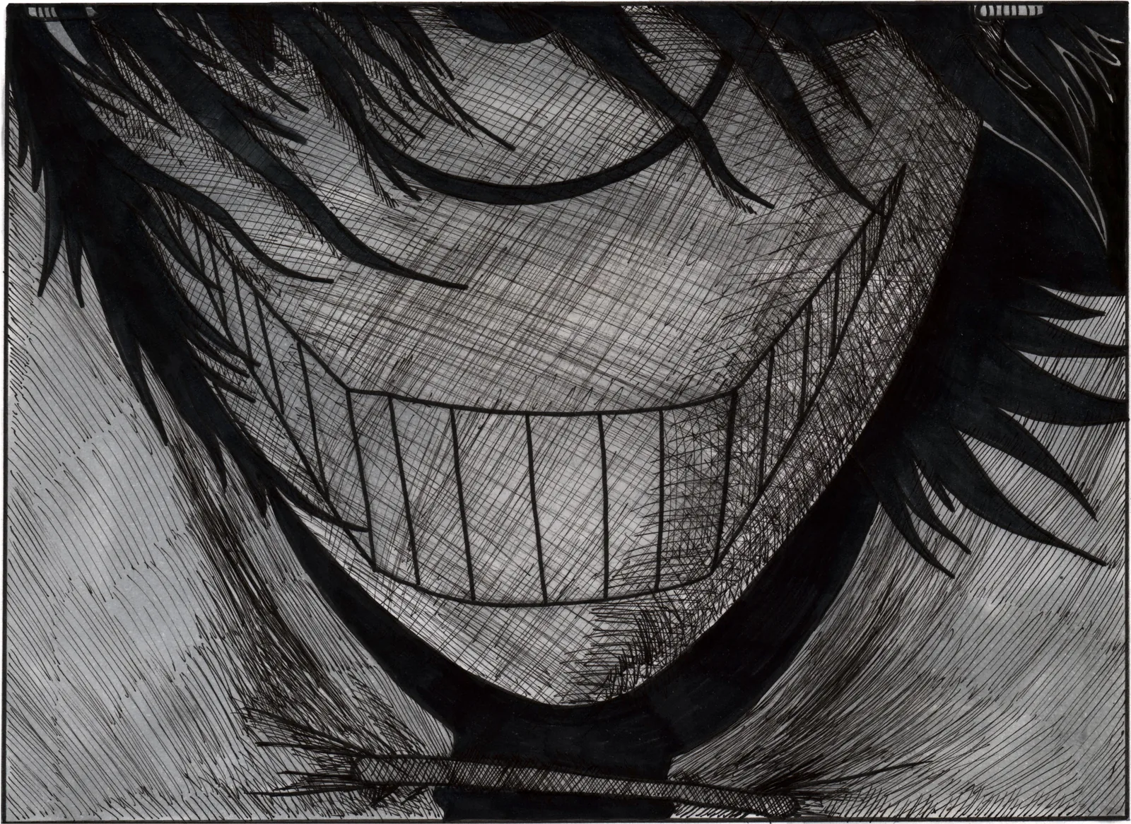 The monster's enormous stitched grin fills the panel.